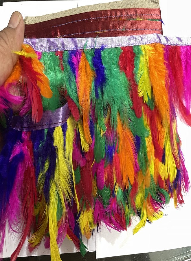 OMX Natural Dyed Feathers Lace (2-4 Inch) (9 Mtr, Multi Colour), Colour of Feather May Vary as This is Multi Colour Lace - Image 5